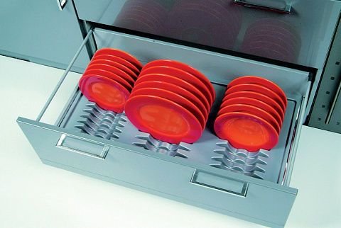 фото agoform.вкладыш для тарелок в ящик (840-800) х (490-440), шк 900 мм, серый металлик, вместимость тарелок: 16+13+13